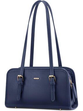 Women's Blue Mini Leather Hobo Shoulder Bag Vintage Zip Clutch Trendy Purse